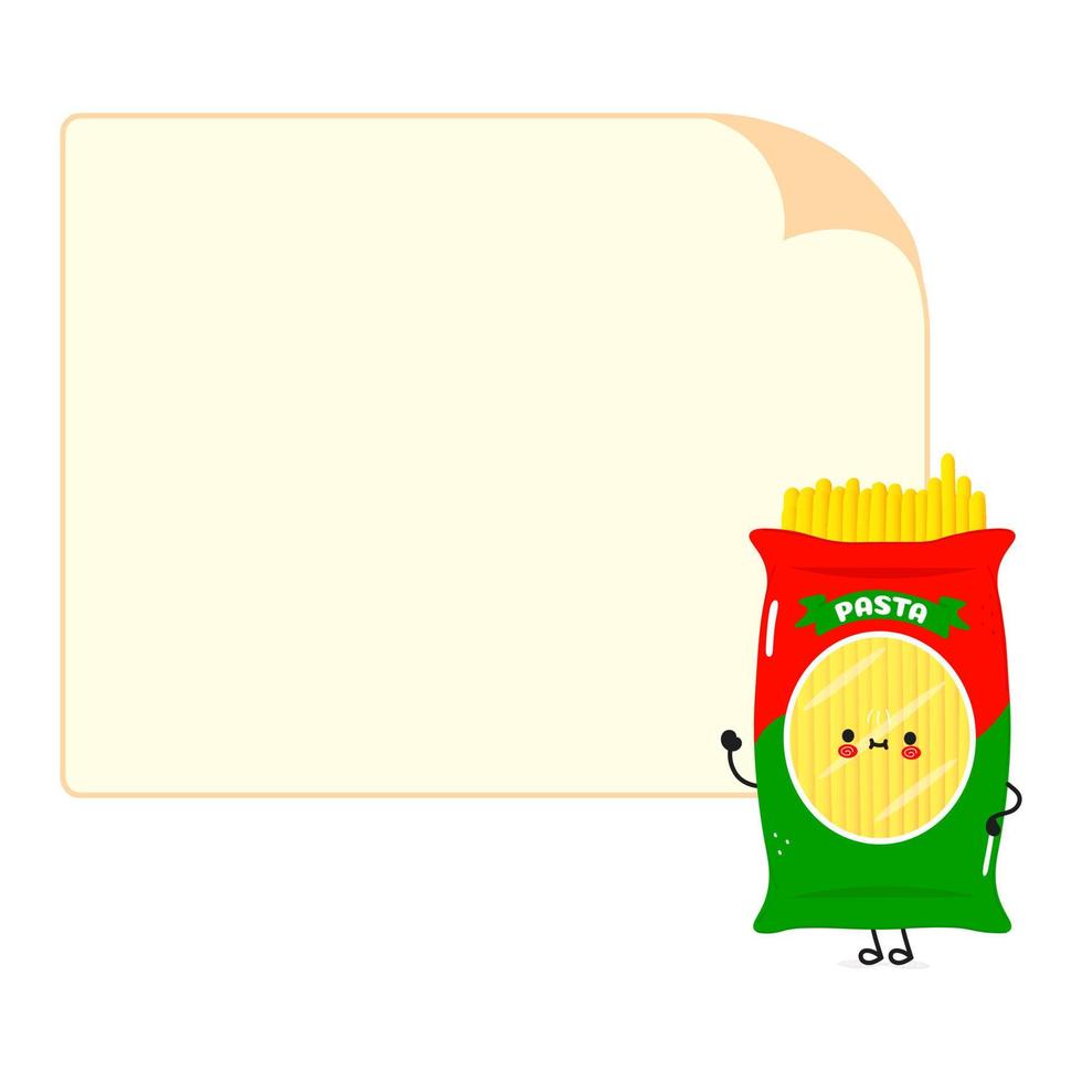 Cute spaghetti poster character. Vector hand drawn cartoon kawaii character illustration. Isolated white background. Pasta with poster