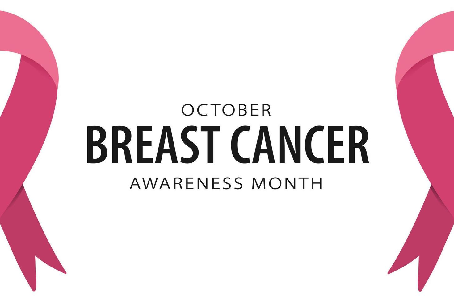 Breast Cancer Awareness Month October banner with pink ribbon. Copy space for text. Simple minimalist poster design. Vector illustration isolated on white background.