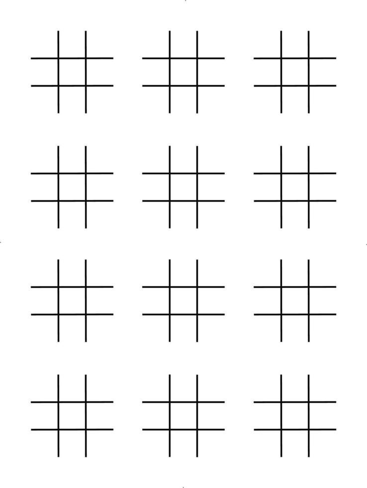 Tic Tac Toe 12 games in a page variations table, kids activity page vector