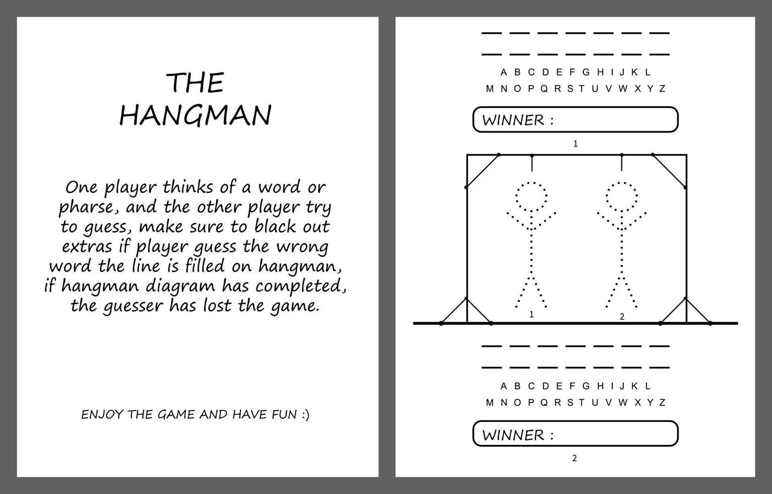 Hangman game page vector, kids activity notebook page. vector