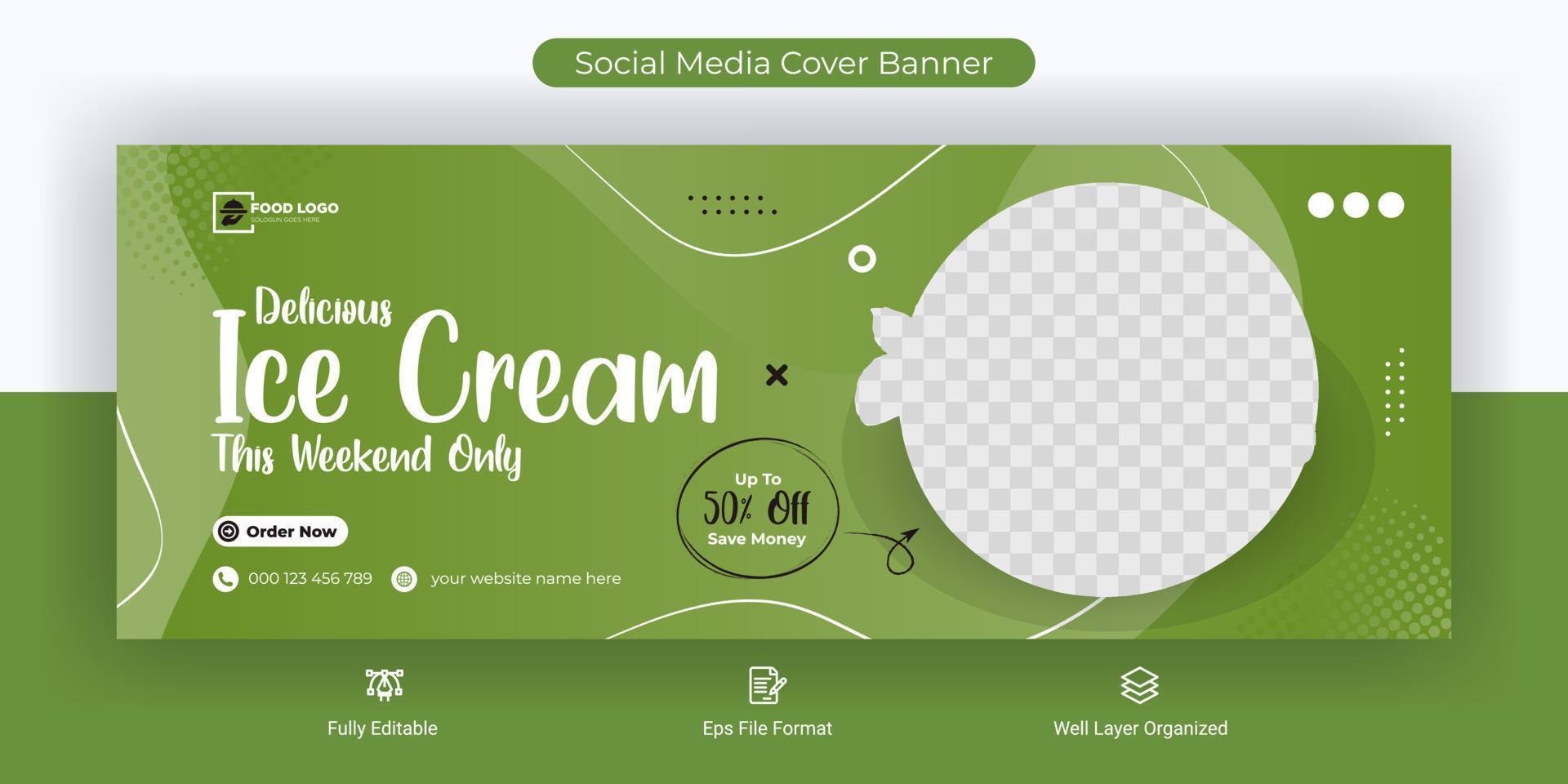 Ice cream social media cover banner post template vector