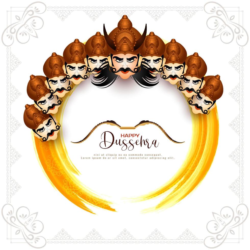 Happy Dussehra festival background with ten headed ravana design vector