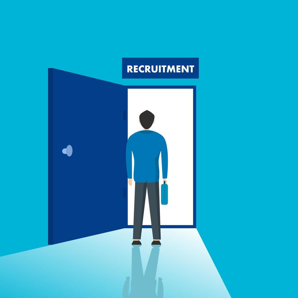 human resources to manage the recruitment of new people for replacement concept, new employees enter the office to get a new job. Welcome employees. vector