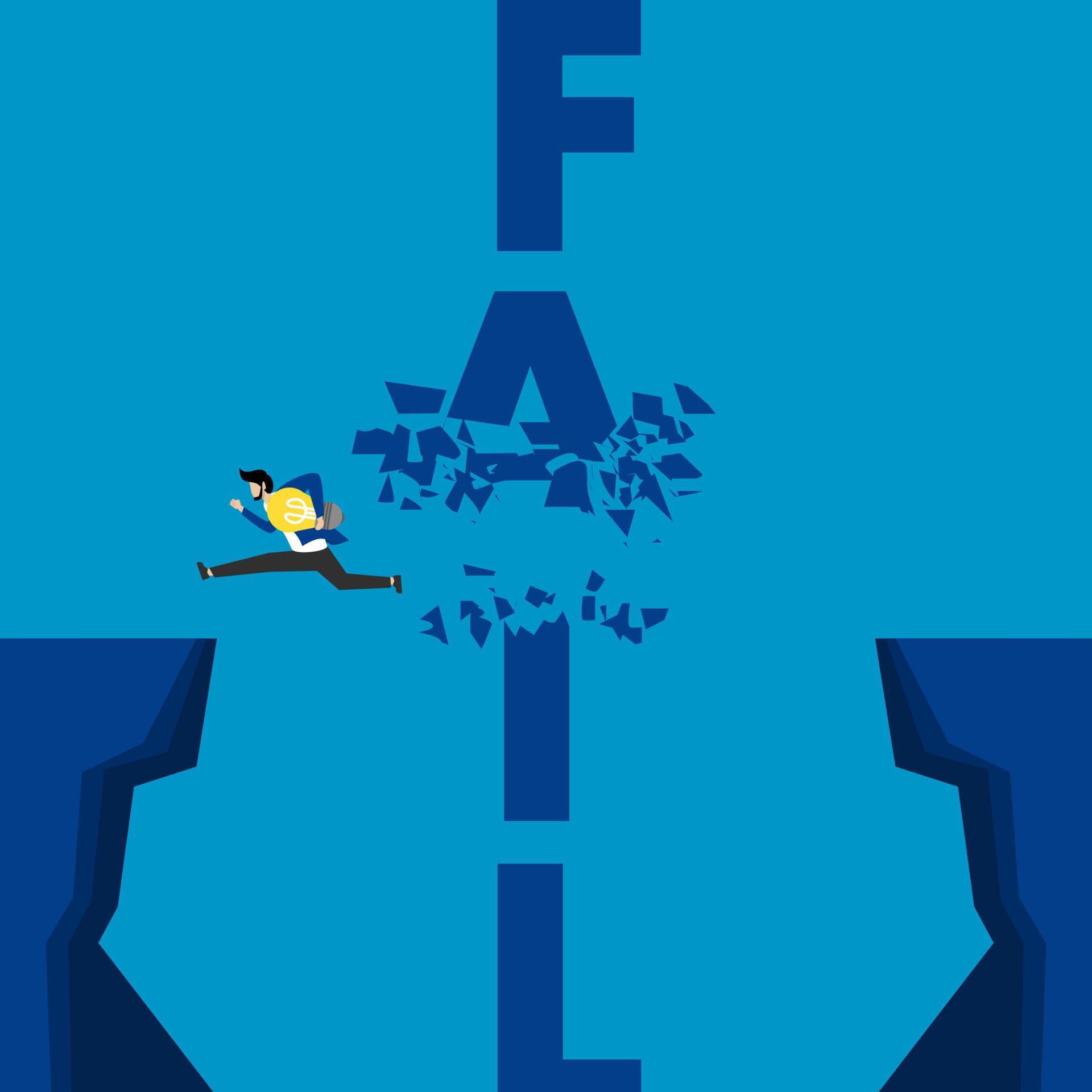 Concept illustration of a man jumping and crashing and destroying the