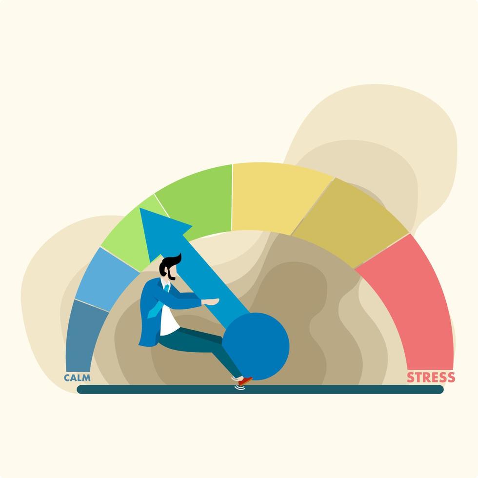 stress and calm concept. The man pulled the needle in a quiet direction. Calm and stressed person. Vector concept of calming the mind or clear thinking