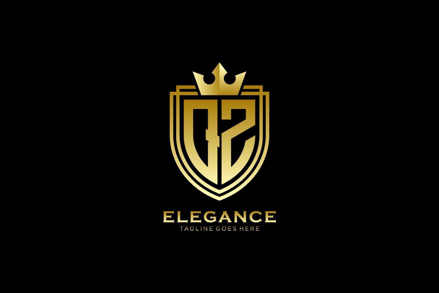 initial QZ elegant luxury monogram logo or badge template with scrolls and royal crown - perfect for luxurious branding projects vector