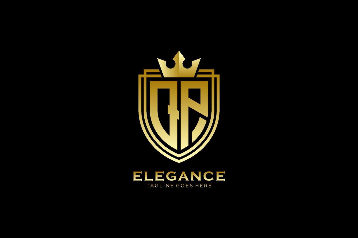 initial QP elegant luxury monogram logo or badge template with scrolls and royal crown - perfect for luxurious branding projects vector