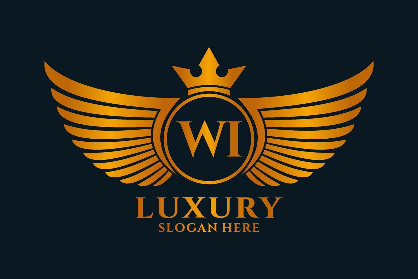 Luxury royal wing Letter WI crest Gold color Logo vector, Victory logo, crest logo, wing logo, vector logo template.