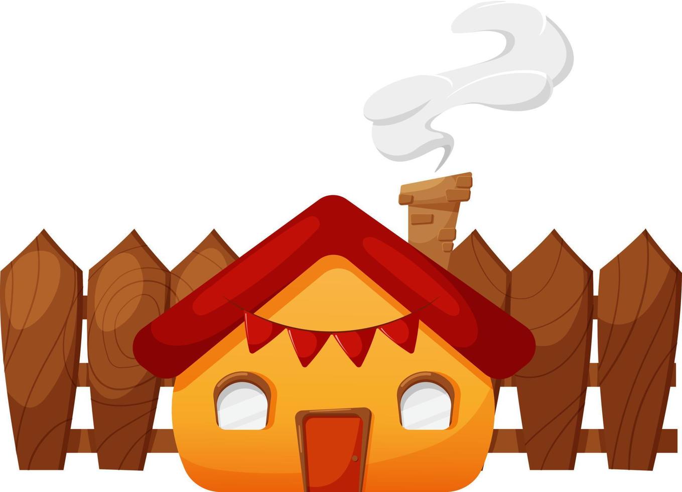 linda casa con valla, chimenea y humo aislado vector