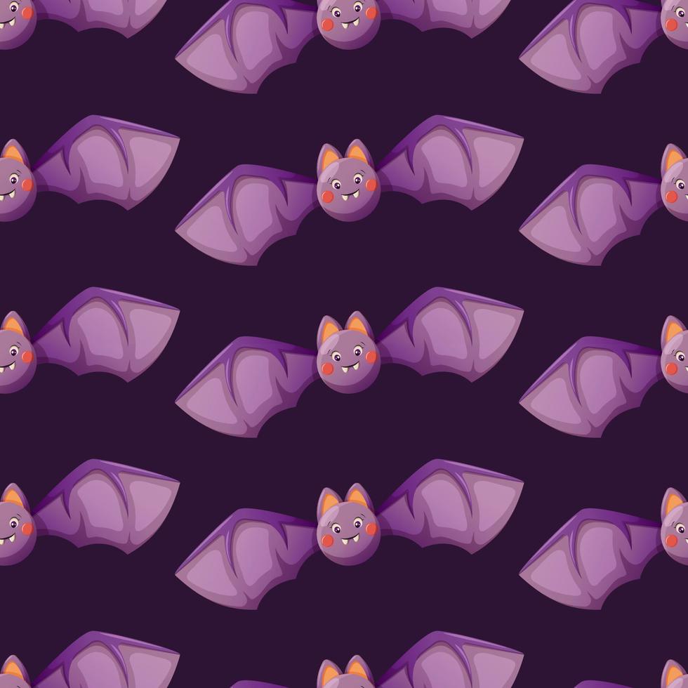 Seamless pattern with cute bat on dark background in cartoon style 2 vector