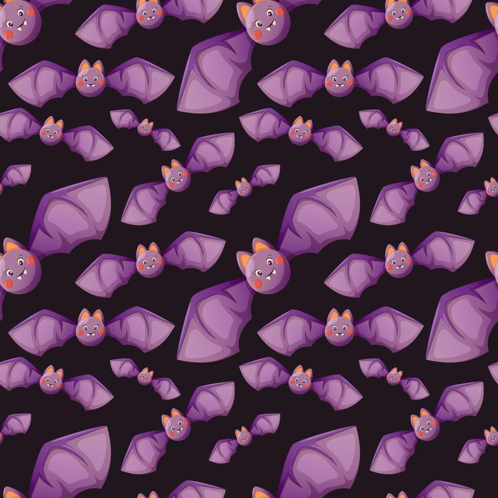 Seamless pattern with cute bat on dark background in cartoon style vector