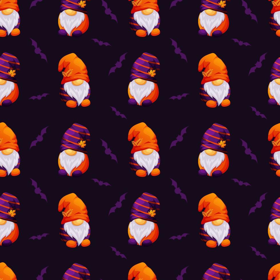 Seamless pattern with Scandinavian gnomes and bats for Halloween vector