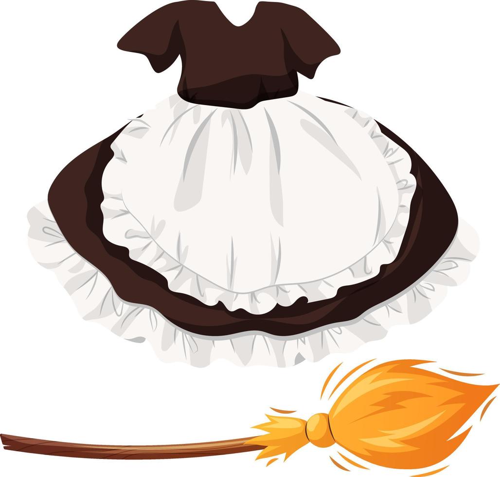 Set of maid's dress and broom in cartoon style vector