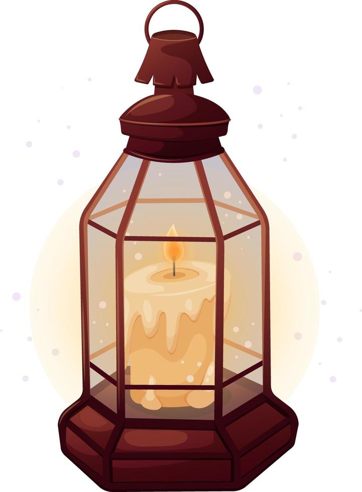 Vintage lantern with burning candle isolated vector