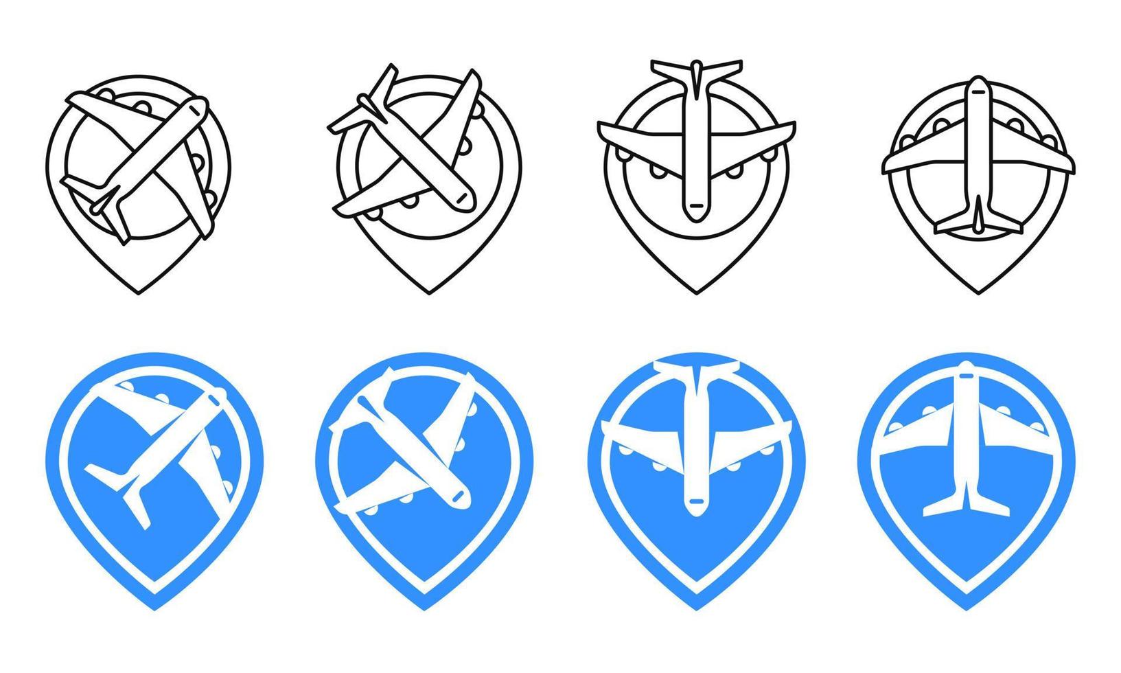 Set pin plane app icon line and flat style. Elements airplane for web and app vector