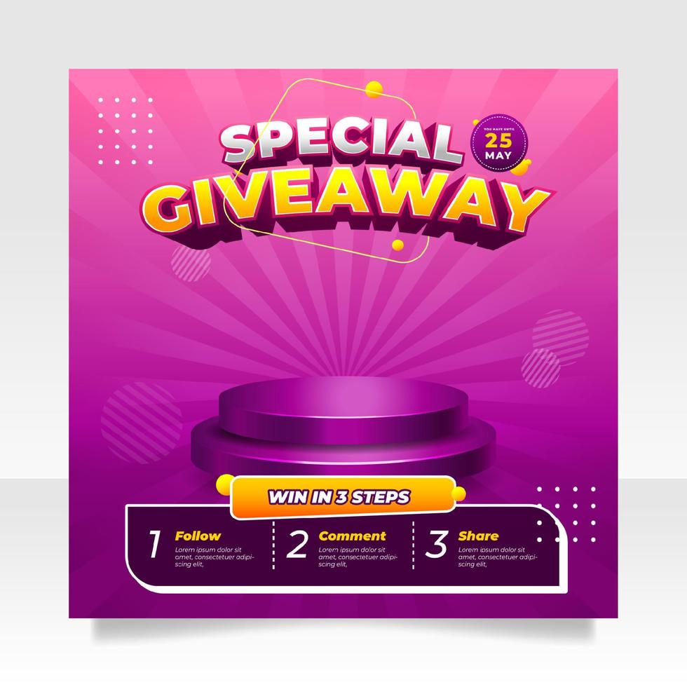 Giveaway contest social media post banner template vector