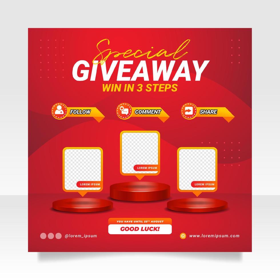 Giveaway contest social media post banner template vector