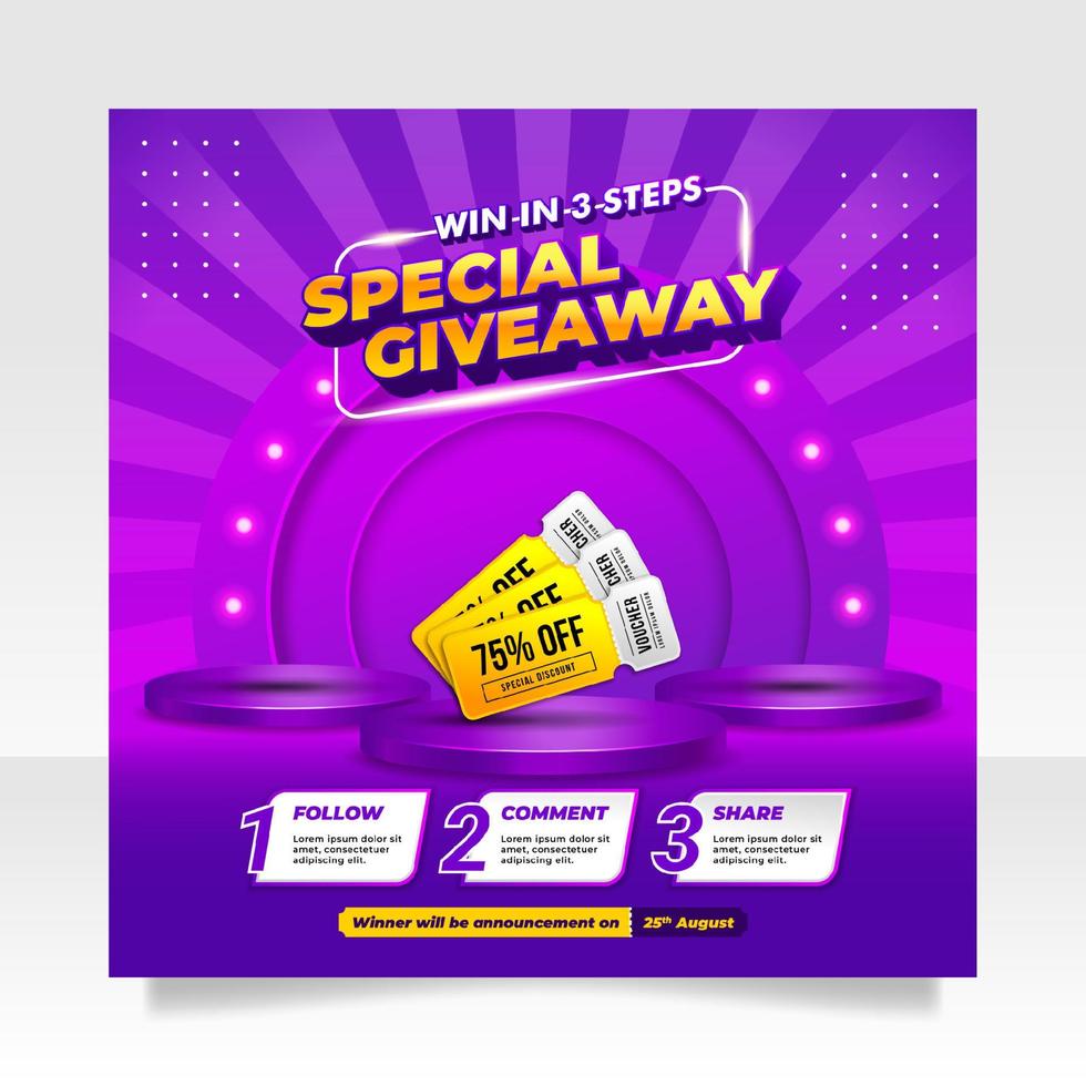 Giveaway contest social media post banner template vector