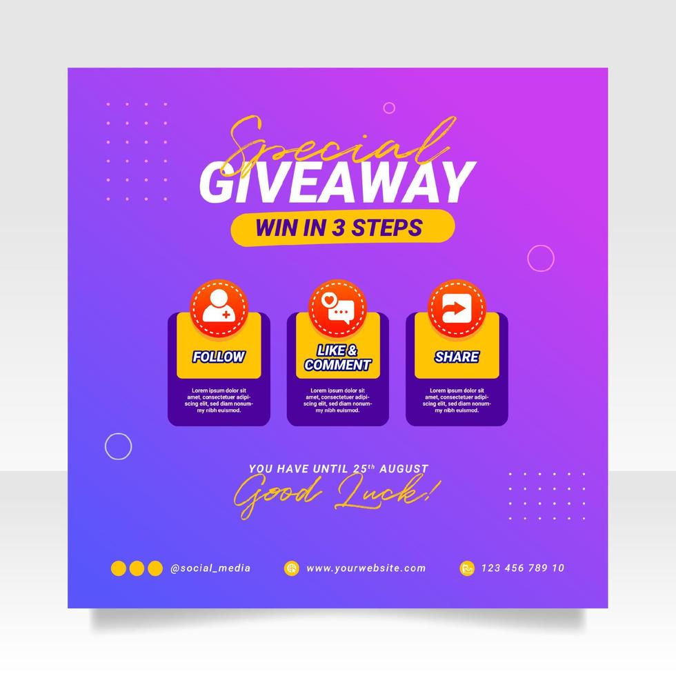 Giveaway contest social media post banner template vector