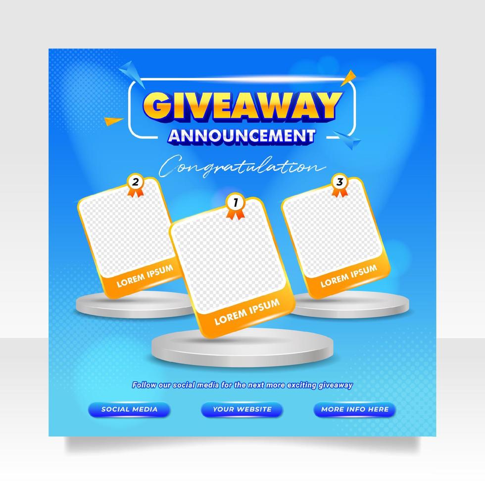 Giveaway winner announcement social media post banner template vector