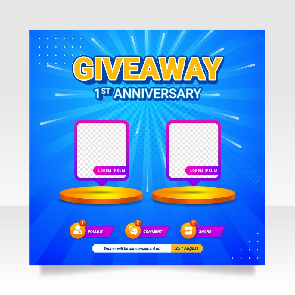 Giveaway contest social media post banner template vector