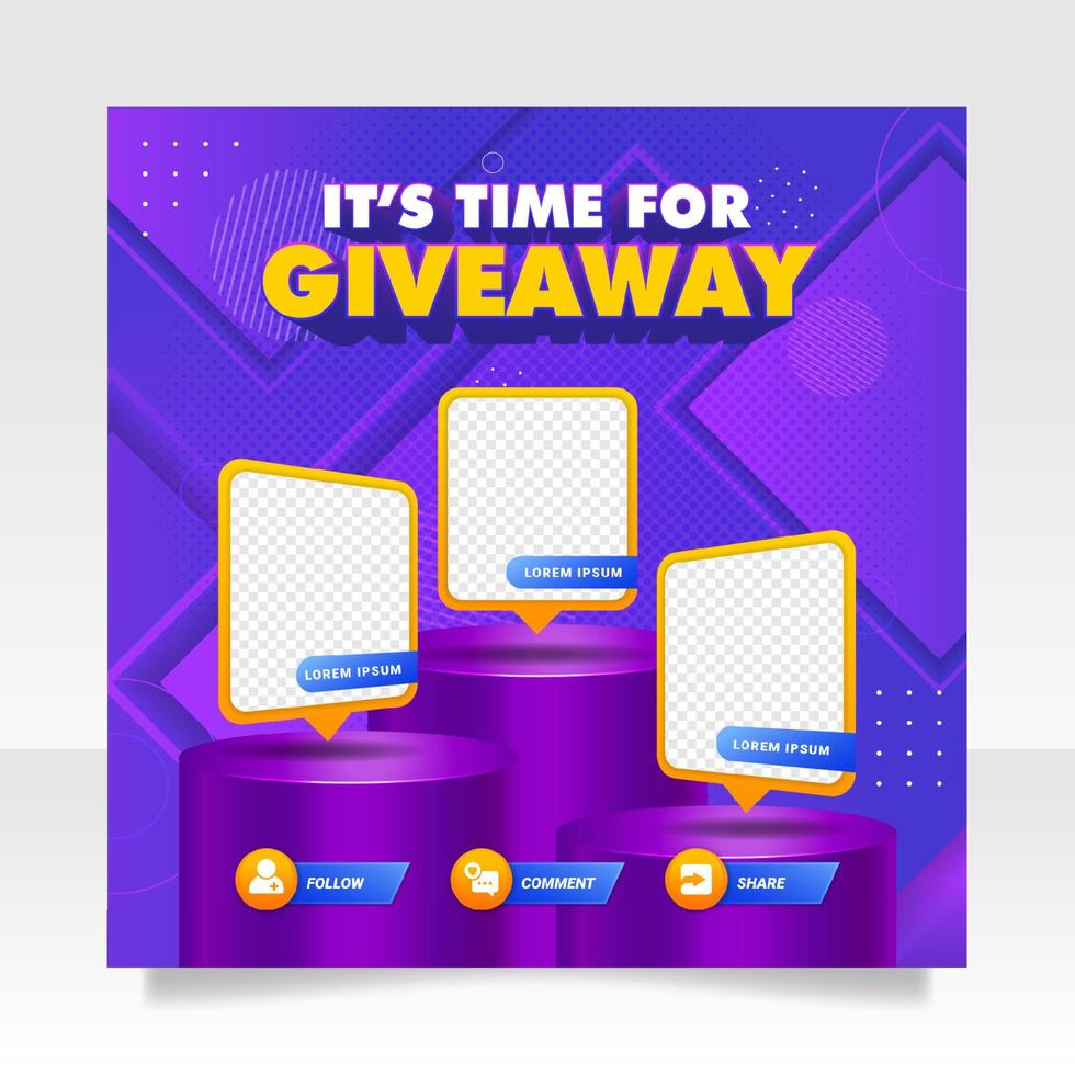 Giveaway contest social media post banner template vector