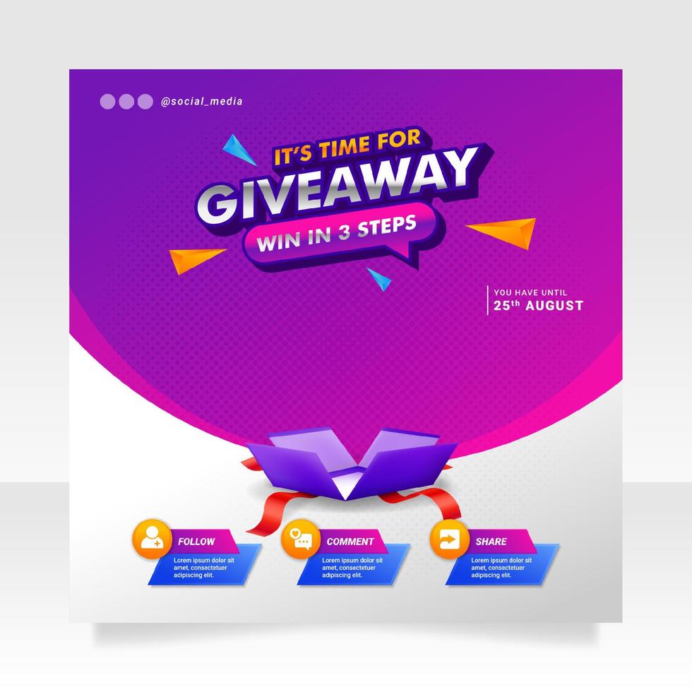 Giveaway contest social media post banner template vector