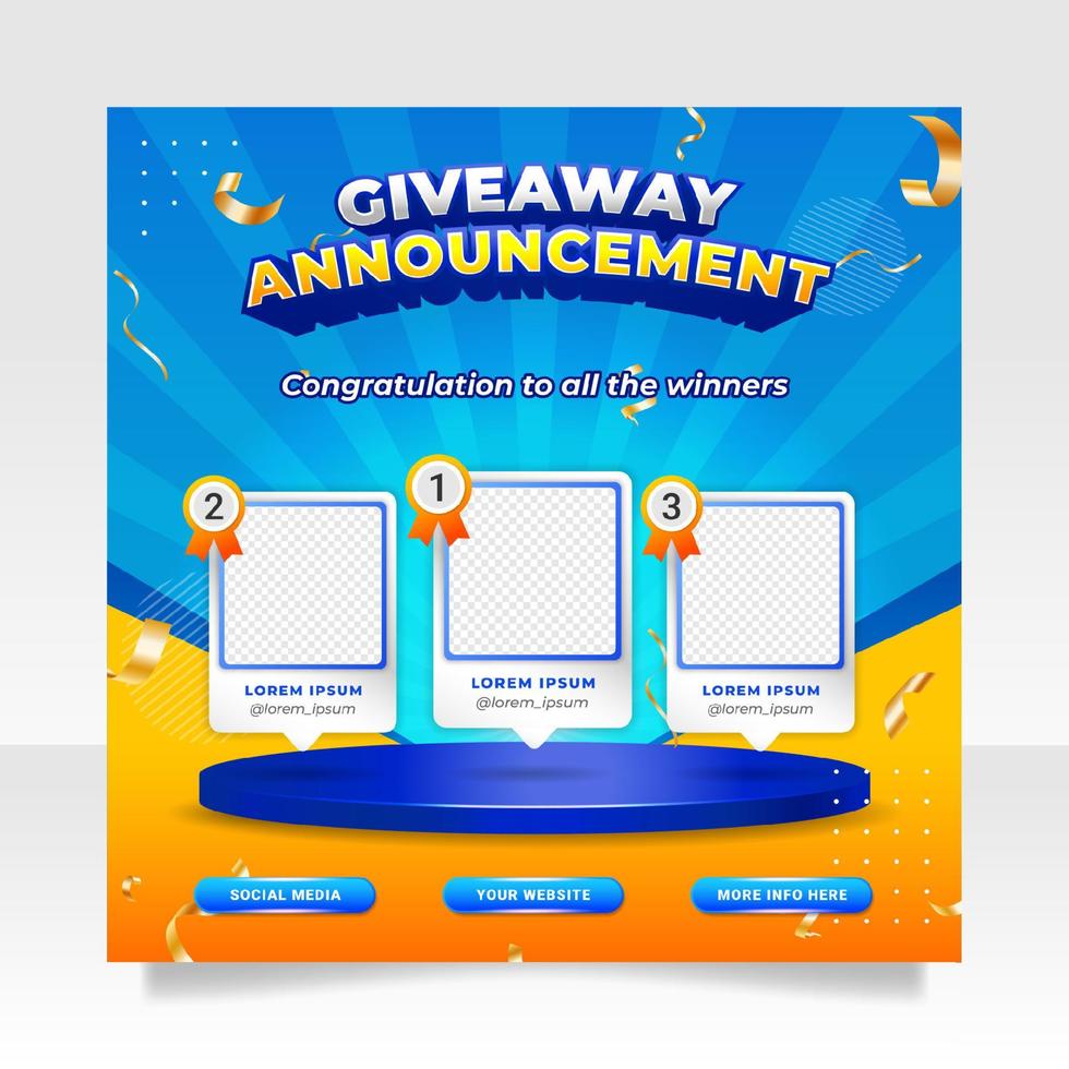 Giveaway winner announcement social media post banner template vector