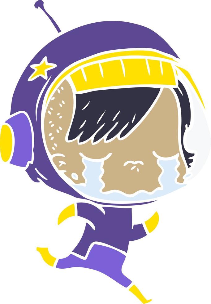 flat color style cartoon crying astronaut girl vector