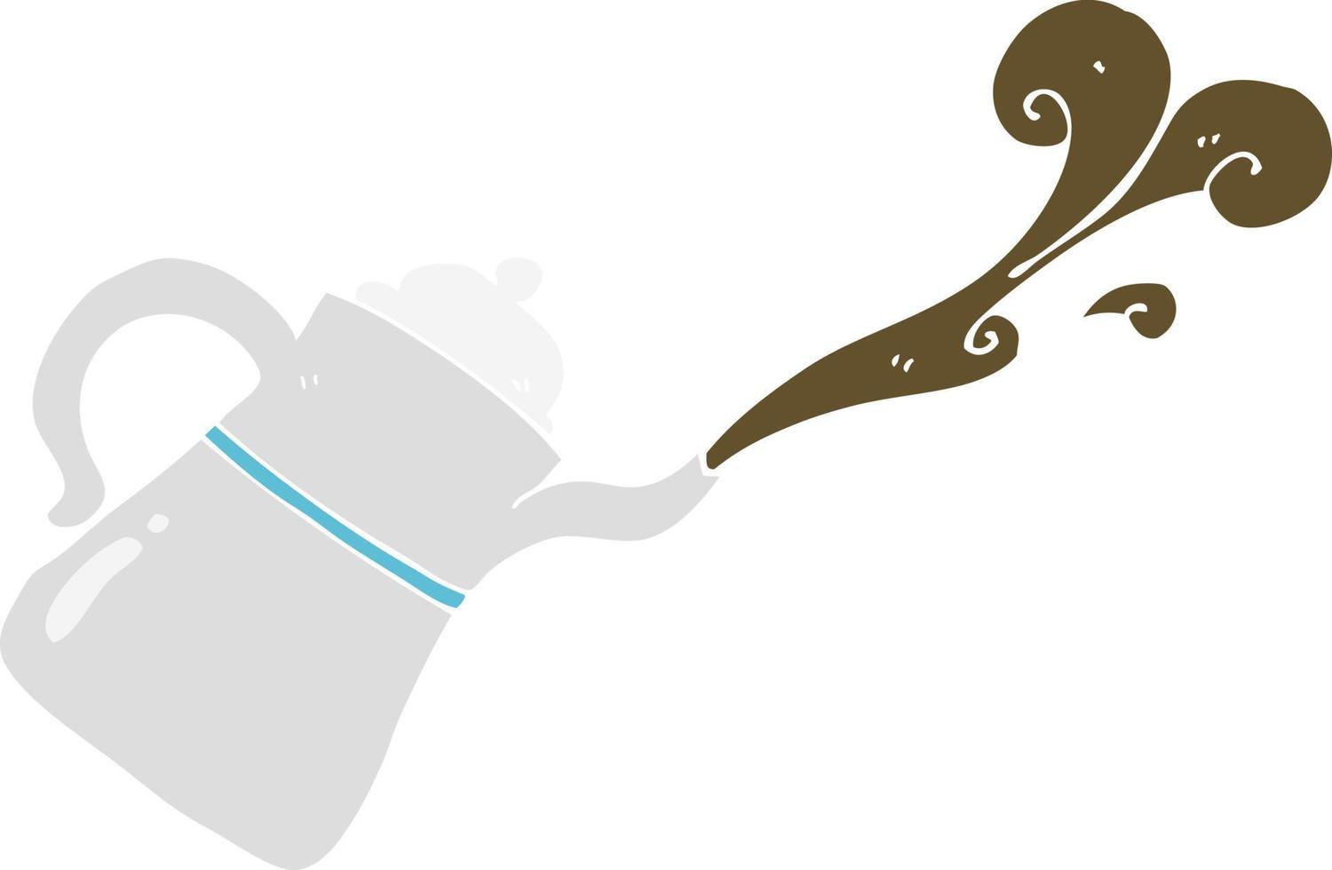 flat color illustration of a cartoon coffee pot pouring vector