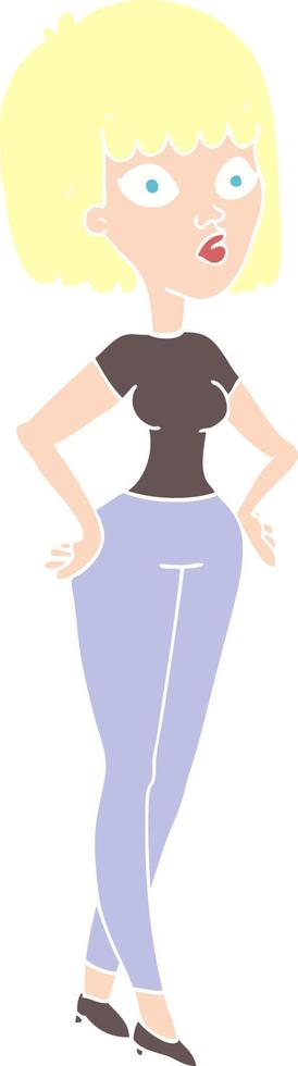 ilustración de color plano de una mujer de dibujos animados con las manos en las caderas vector