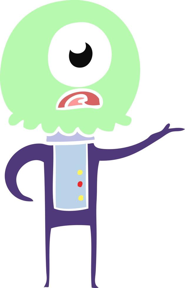 flat color style cartoon cyclops alien spaceman explaining vector