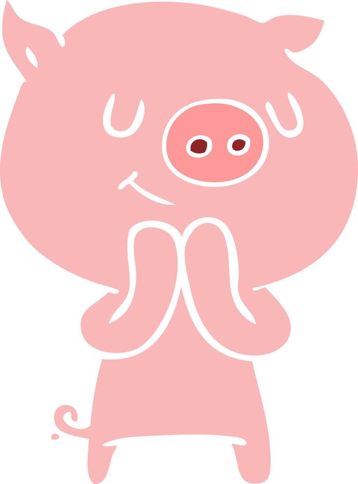 happy flat color style cartoon pig vector