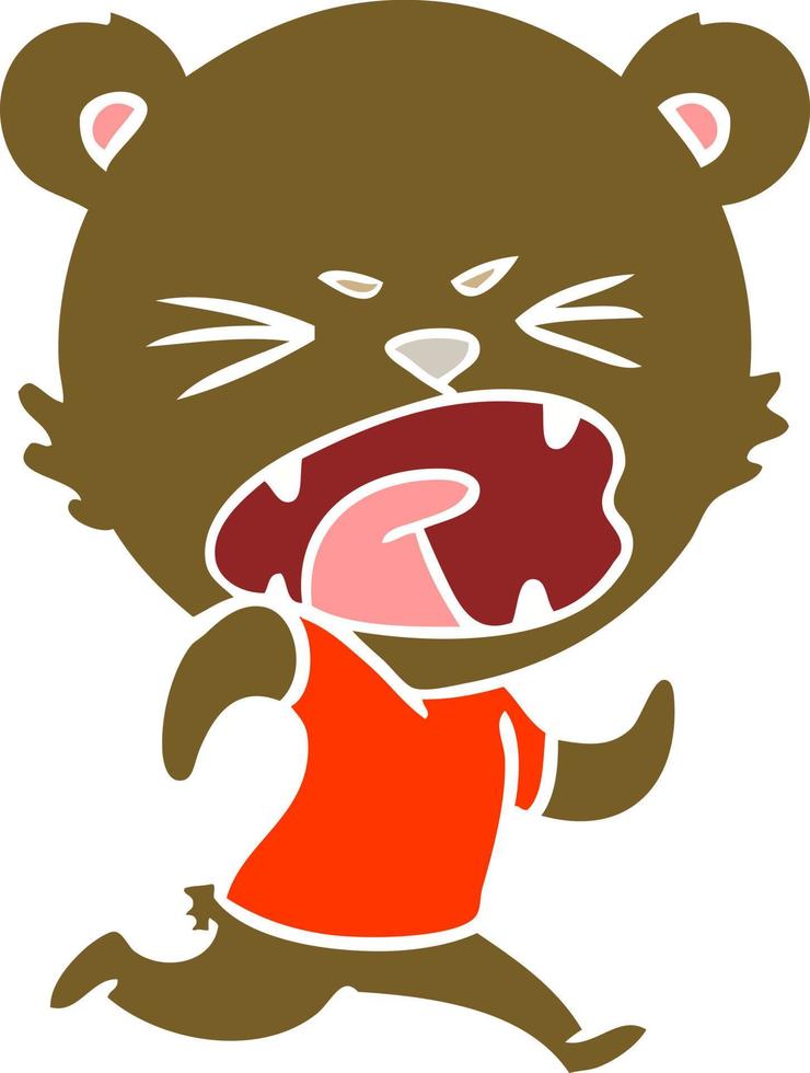 angry flat color style cartoon bear running vector