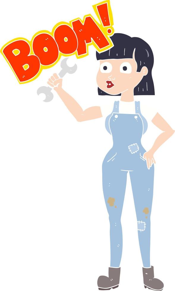 flat color illustration of a cartoon mechanic woman vector