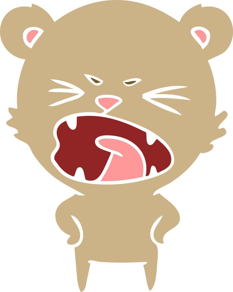 angry flat color style cartoon bear vector