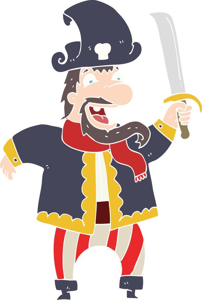 ilustración de color plano de un capitán pirata riendo de dibujos animados vector