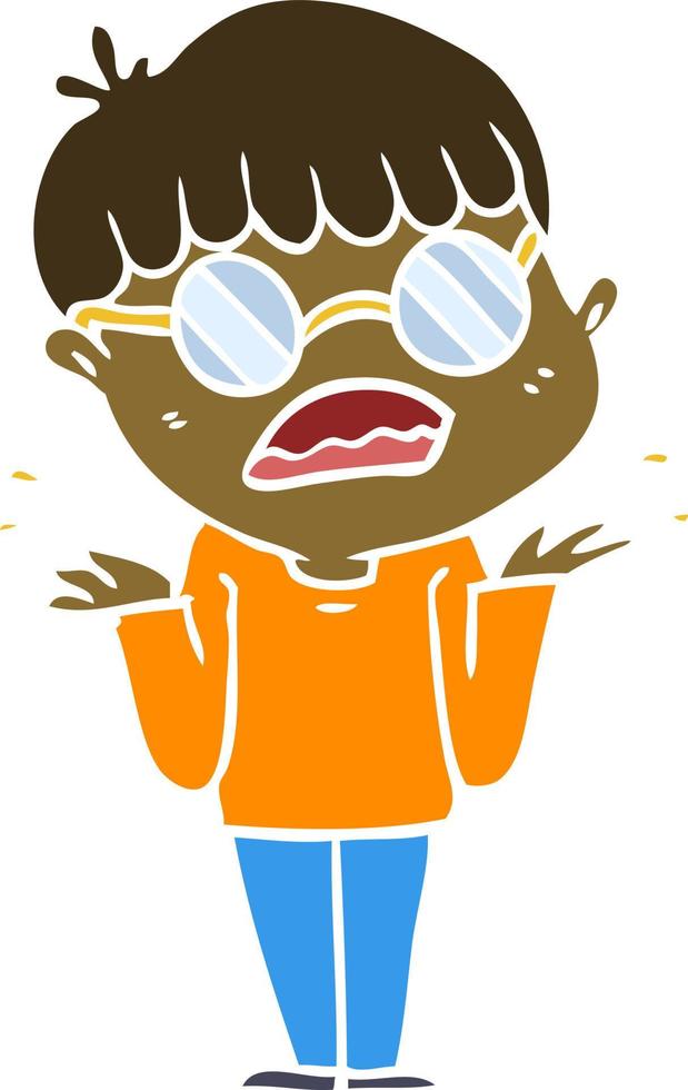 flat color style cartoon confused boy wearing spectacles vector