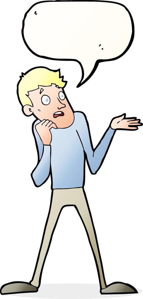 cartoon nervous man with speech bubble vector