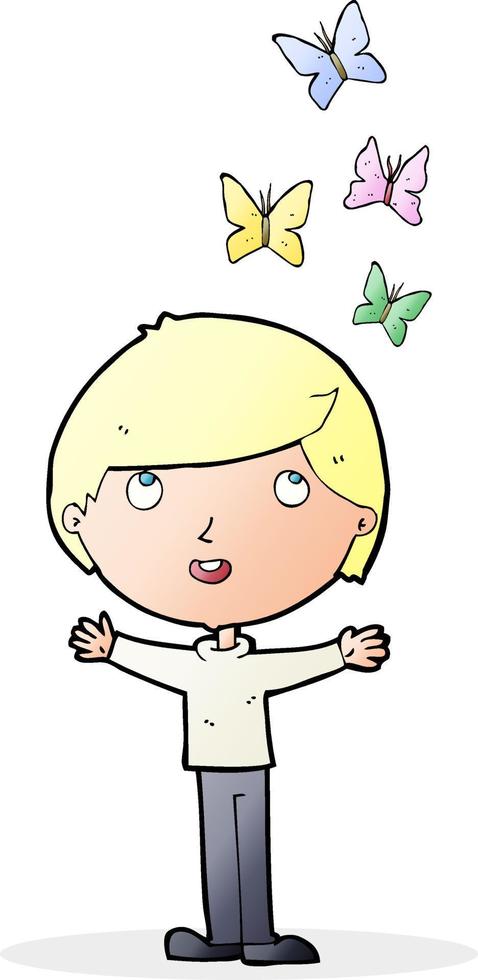 cartoon man and butterflies vector