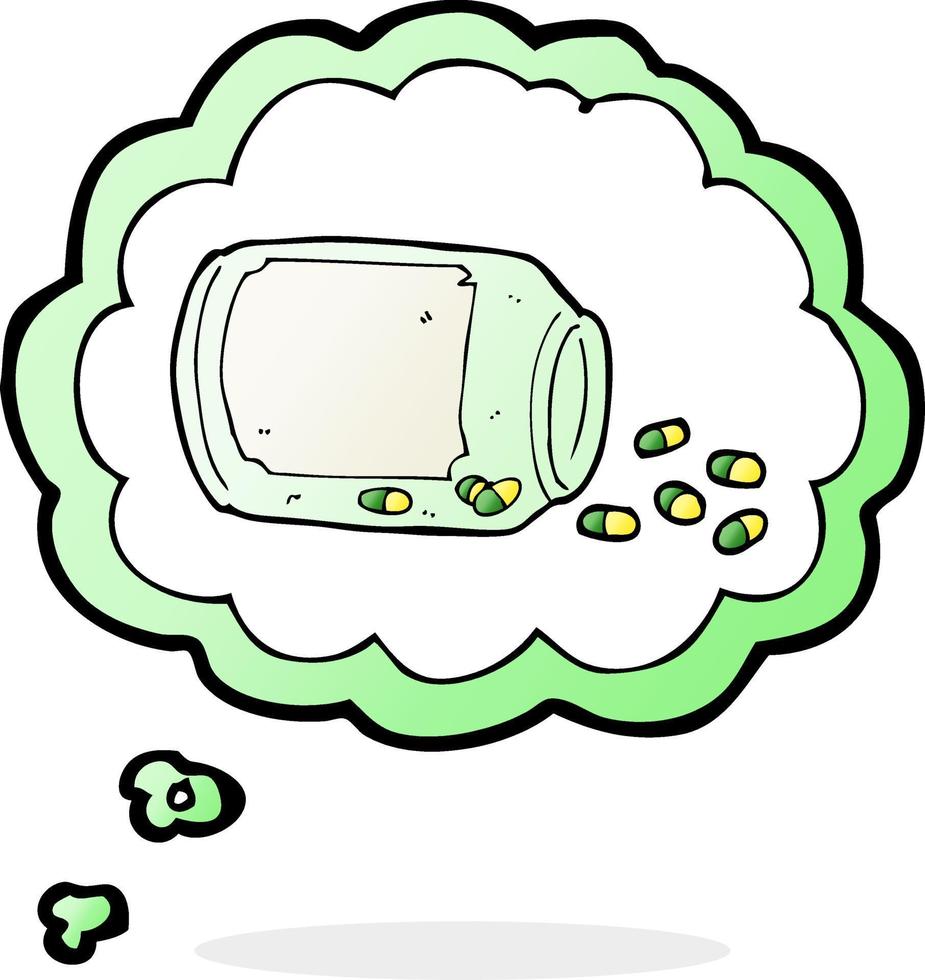 cartoon jar of pills with thought bubble vector