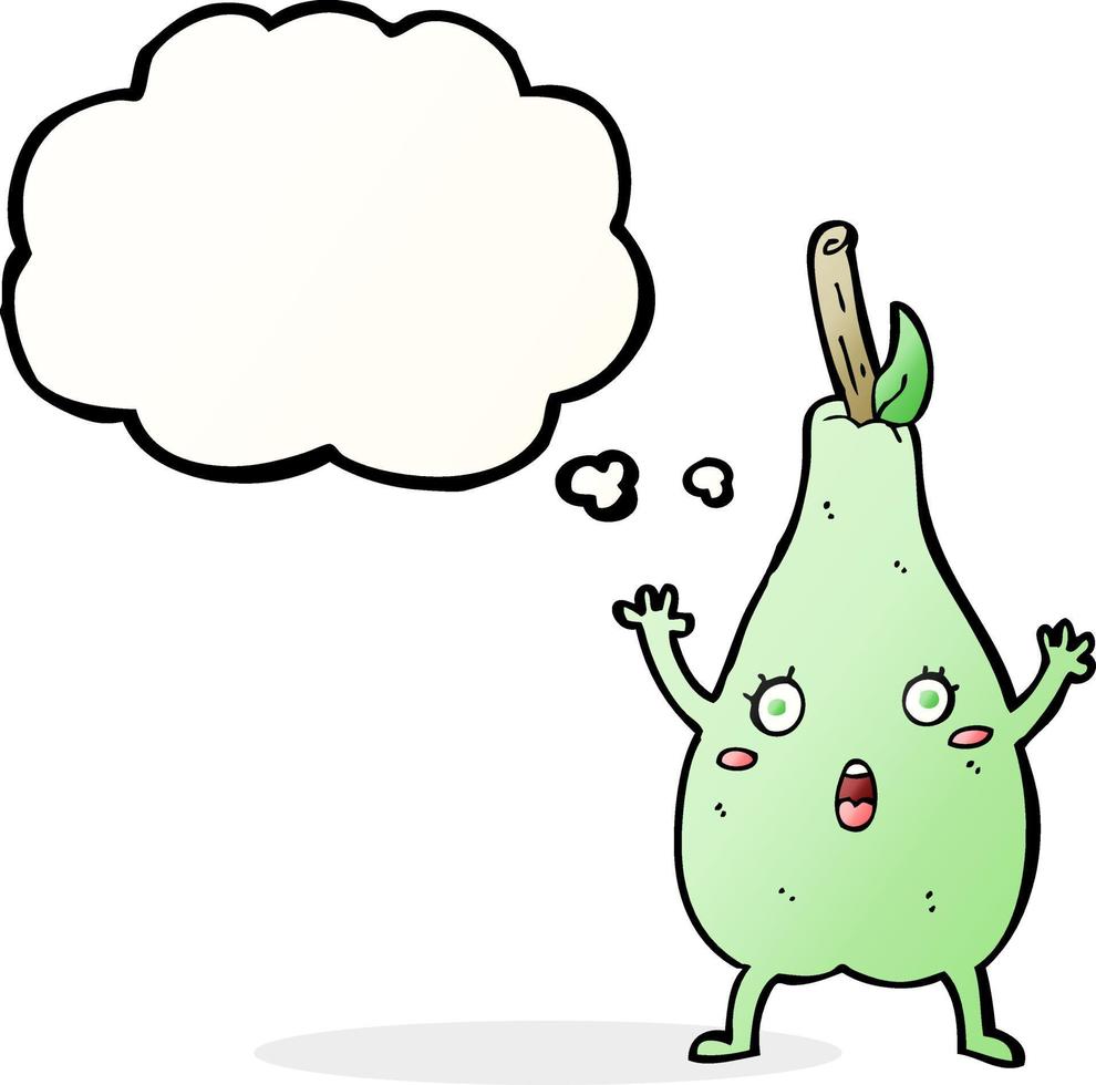 cartoon frightened pear with thought bubble vector