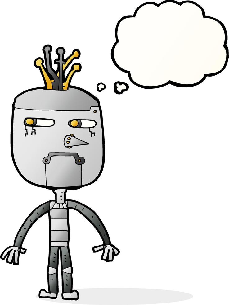 funny cartoon robot with thought bubble vector