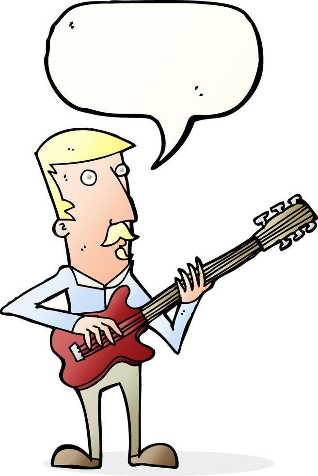 caricatura, hombre, juego, guitarra eléctrica, con, burbuja del discurso vector