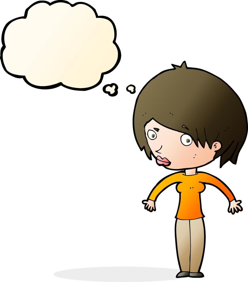 cartoon woman shrugging with thought bubble vector