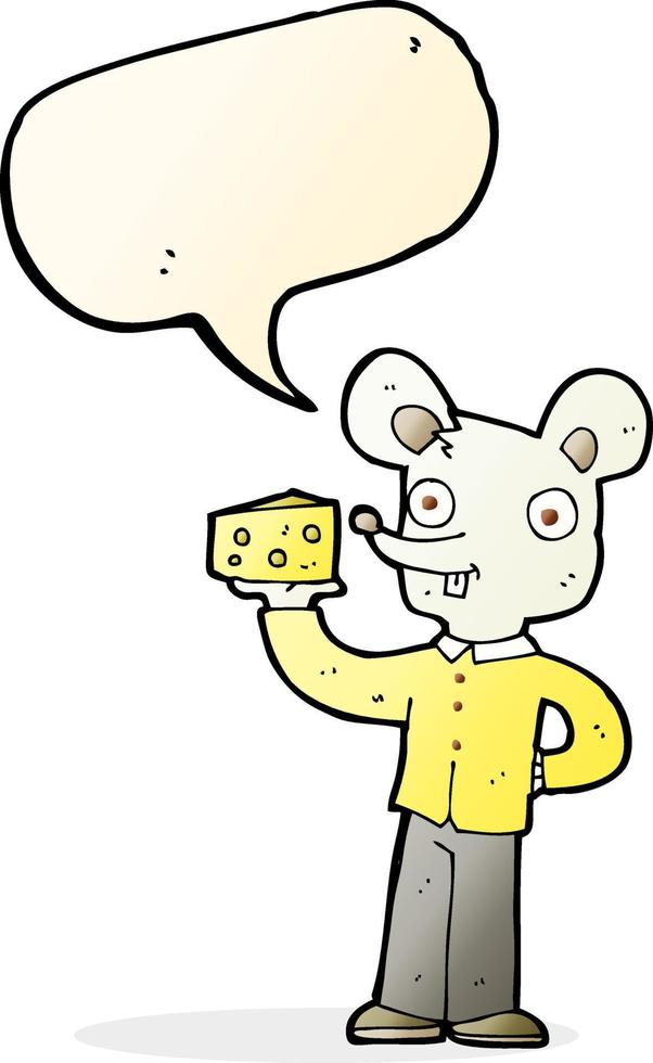 ratón de dibujos animados con queso con burbujas de discurso vector