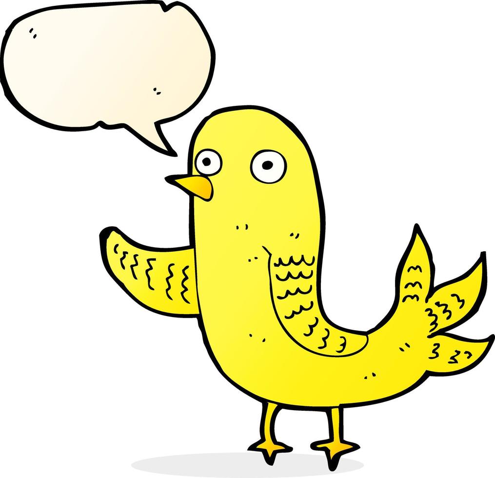 cartoon waving bird  with speech bubble vector