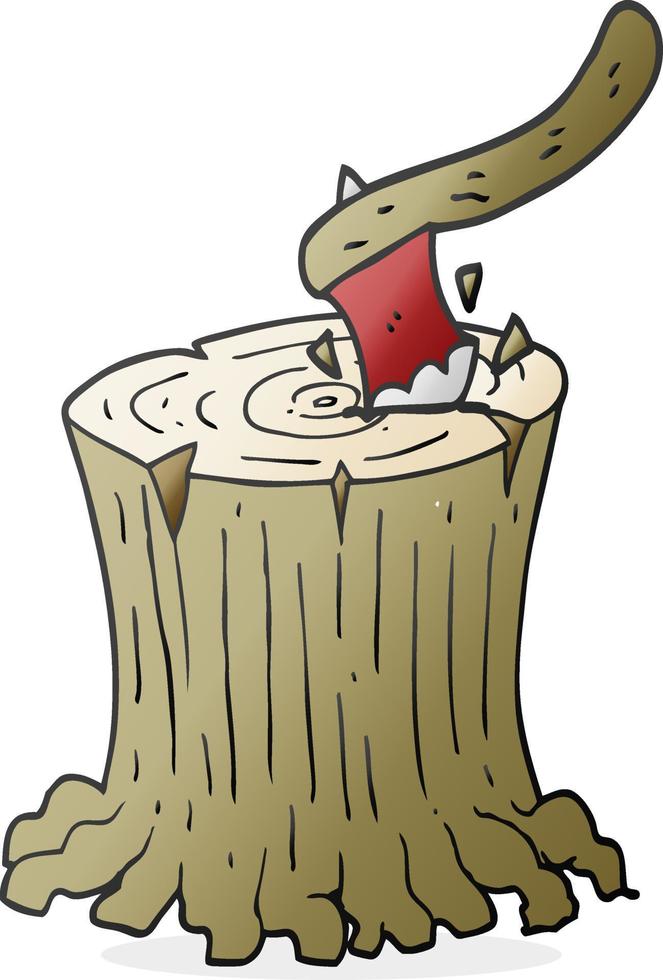 cartoon axe in tree stump vector