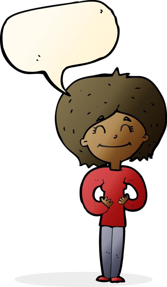 cartoon happy woman with speech bubble vector