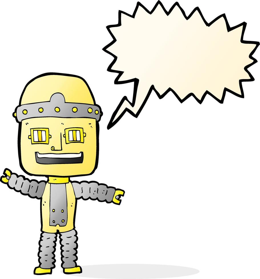 cartoon waving robot with speech bubble vector